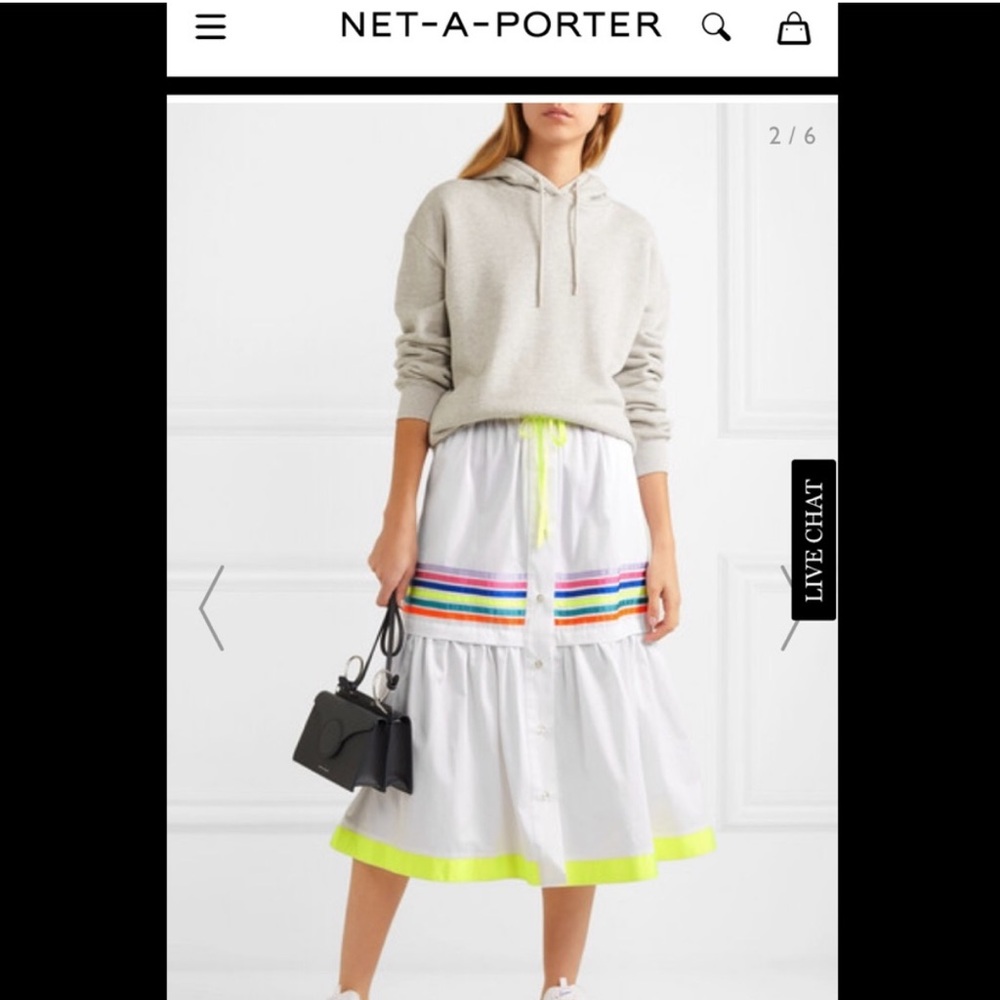 Mira Mikati Rainbow Stripe Neon Trim Tiered Midi Skirt US 6 festival - Picture 2 of 8